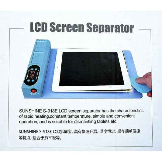 Uitleg van de Sunshine S-918E LCD screen separator: tablet op de verwarmingsmat en scherm losmaken met een plectrum
