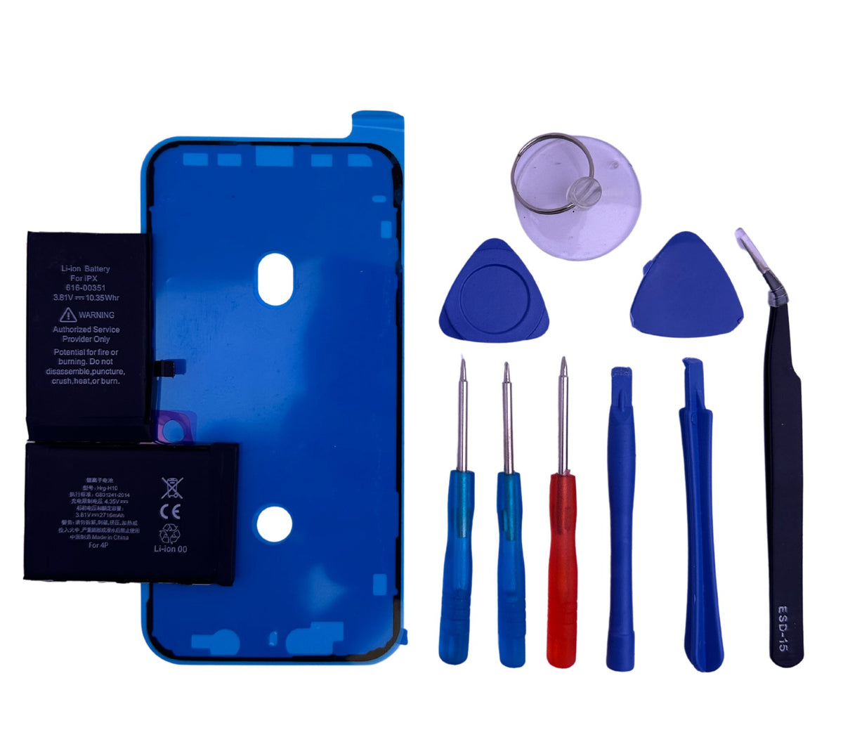iPhone 11 Pro Max batterij vervangen met meegeleverde framesticker en gereedschap