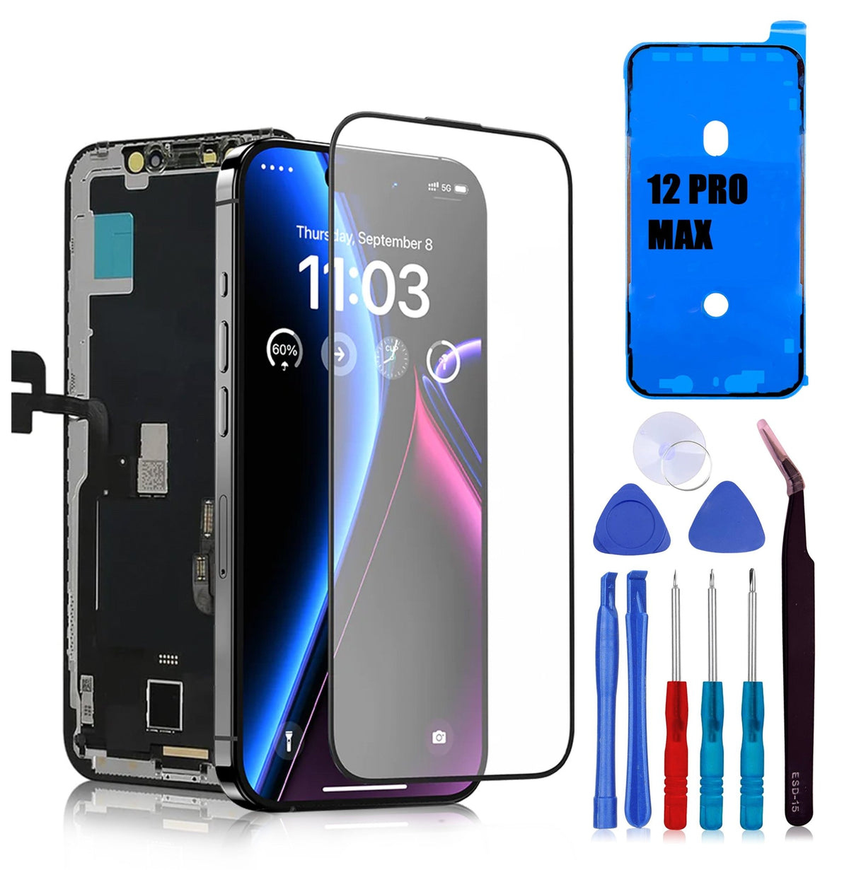 Alles wat je nodig hebt om een iPhone 12 Pro Max scherm te vervangen: scherm, screenprotector, framesticker en gereedschap
