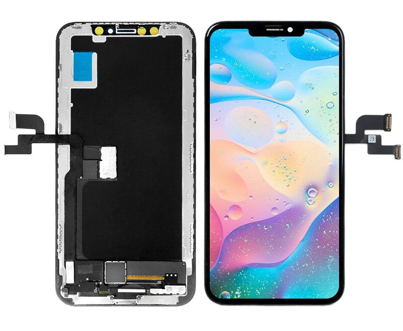 iPhone XS OLED scherm voor- en achterzijde met flexkabels en sensorhouder