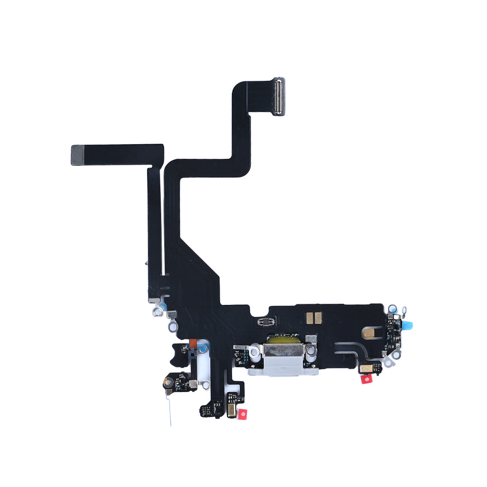 iPhone 14 Pro oplaadpoort zilver, complete laadconnector met flexkabel en microfoon
