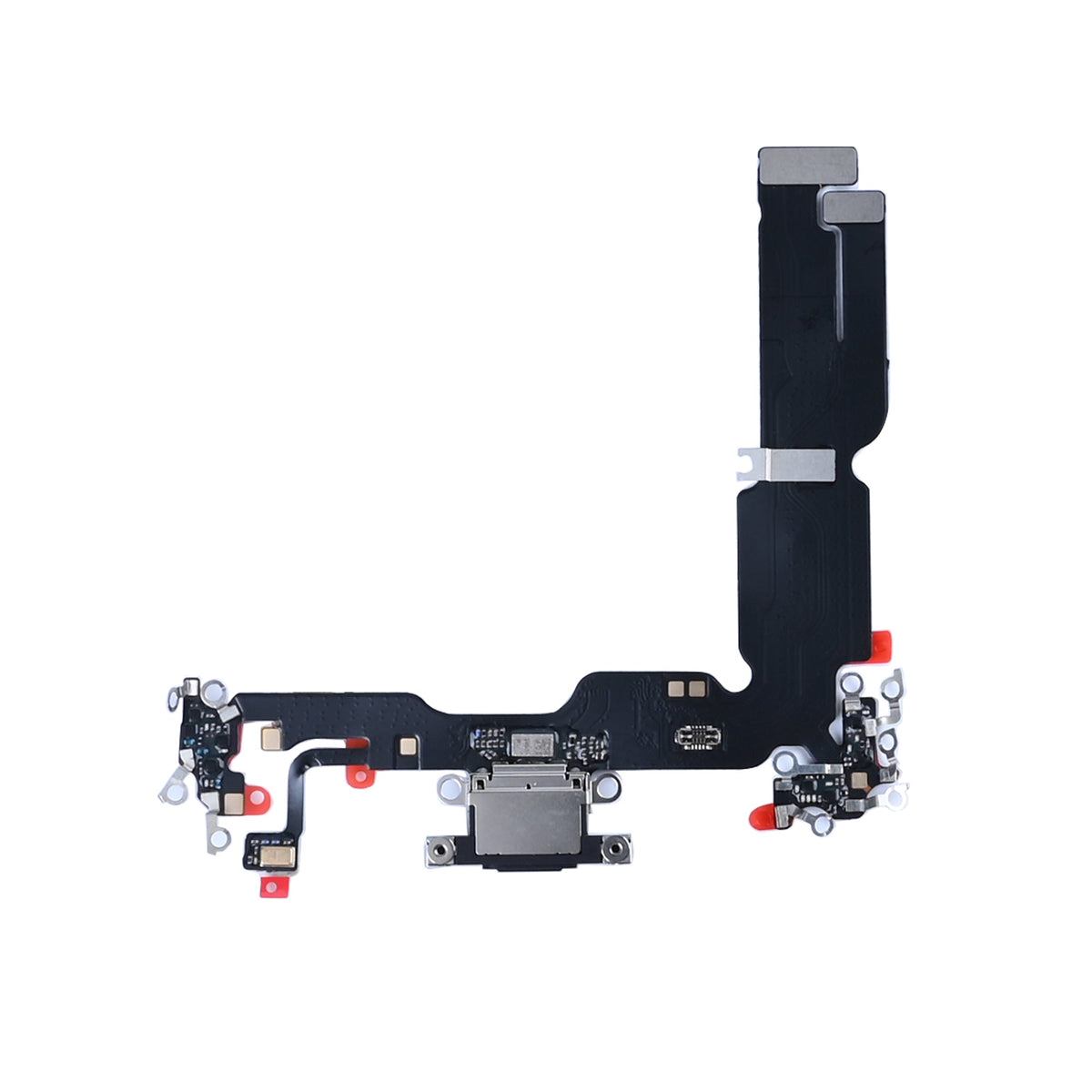 iPhone 15 Plus oplaadpoort, achterzijde van de flexkabel met plakstrips