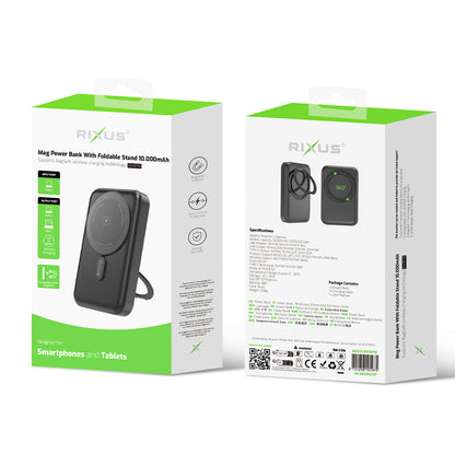 Magnetische powerbank 10.000 mAh met uitklapbare standaard, zwart, productfoto 4