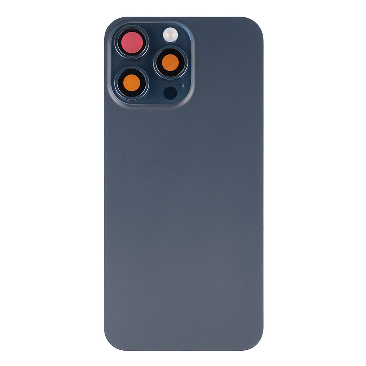 iPhone 15 Pro Max achterkant met laadspoel en NFC in blauw titanium