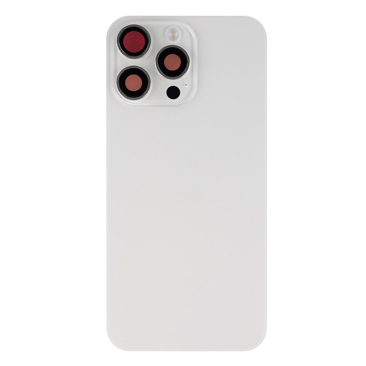iPhone 15 Pro Max achterkant met laadspoel en NFC in wit titanium