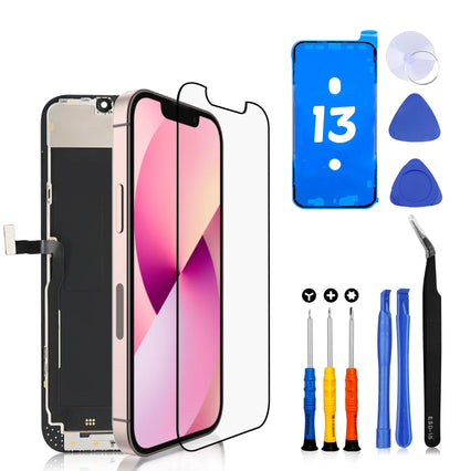 Complete iPhone 13 LCD schermset met framesticker, screenprotector en reparatiegereedschap