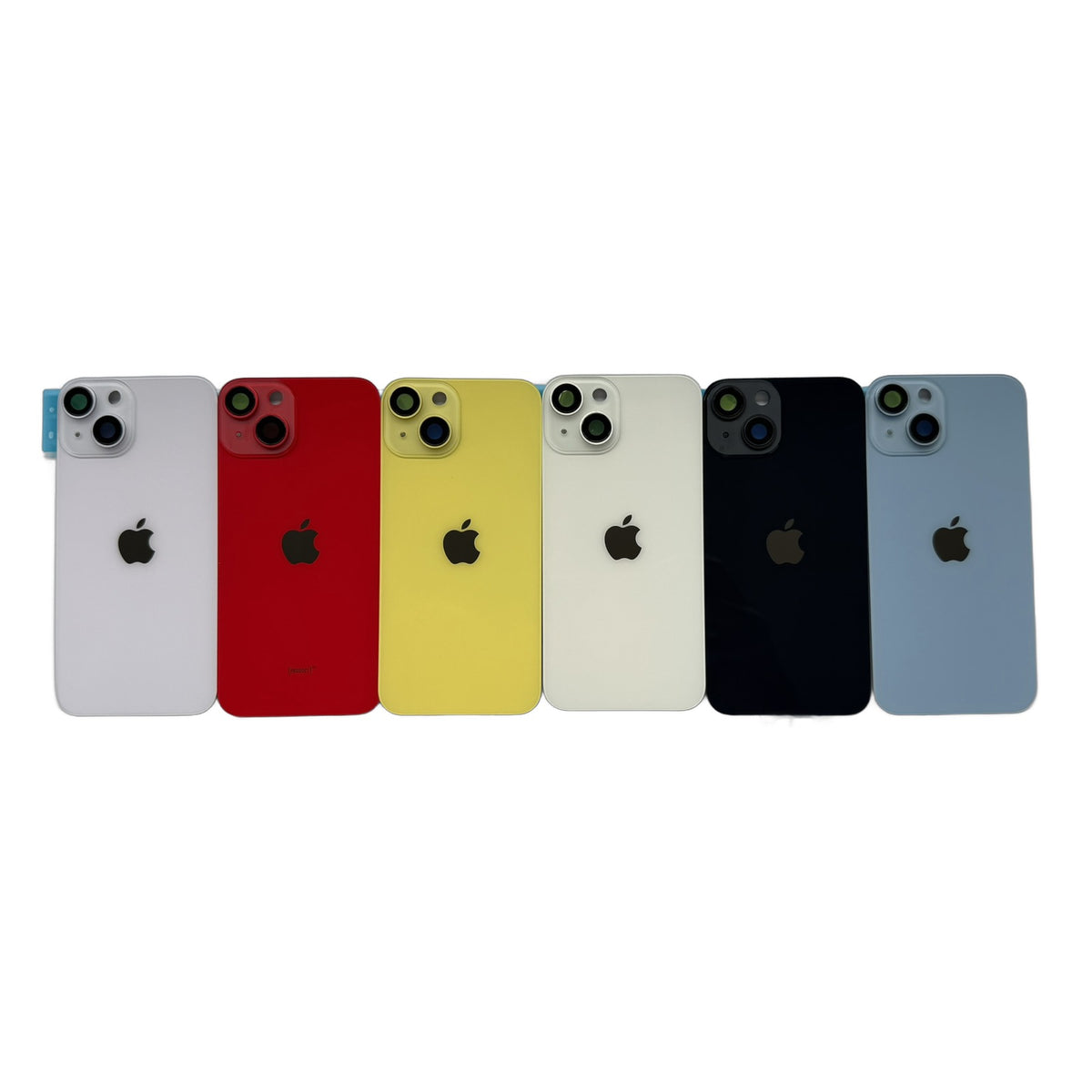 iPhone 14 achterkant glas in middernacht, sterrenlicht, blauw, paars, rood en geel