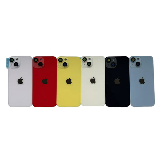iPhone 14 achterkant glas in middernacht, sterrenlicht, blauw, paars, rood en geel