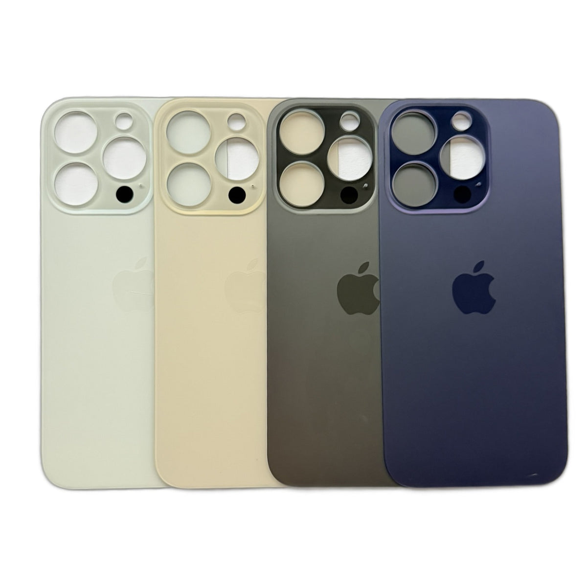 iPhone 14 Pro achterkant glas in zwart, zilver, goud en paars