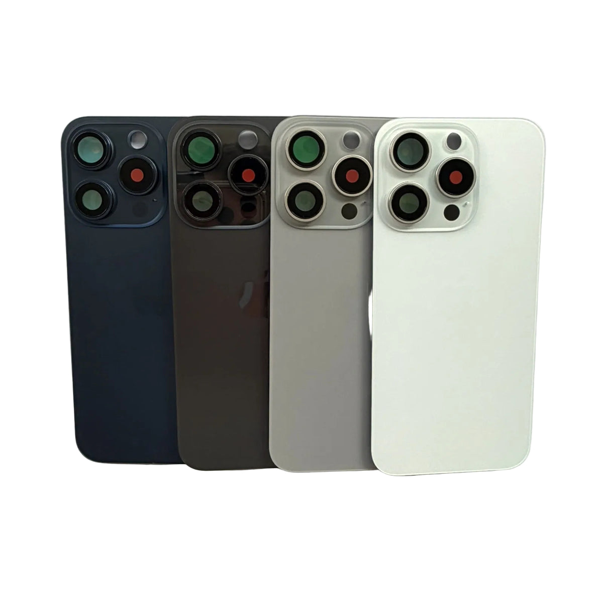 iPhone 15 Pro achterkant glas in zwart, wit, blauw en naturel titanium