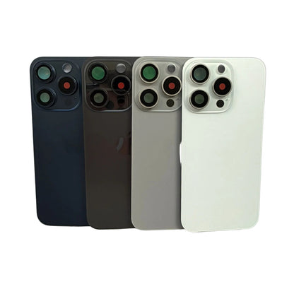iPhone 15 Pro achterkant glas in zwart, wit, blauw en naturel titanium