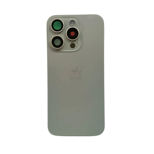 iPhone 15 Pro achterkant glas naturel titanium met cameralens en magneten