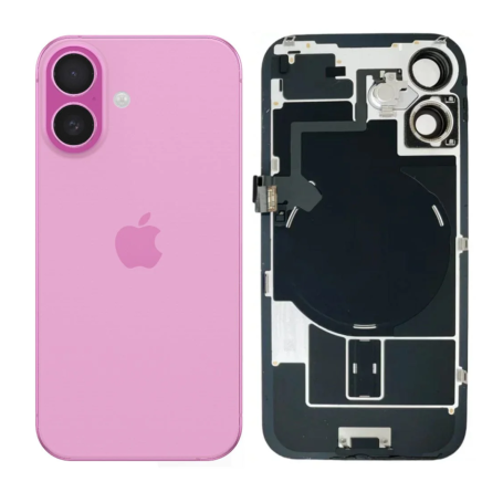 iPhone 16 achterkant roze, origineel glas met MagSafe-magneten en laadspoel