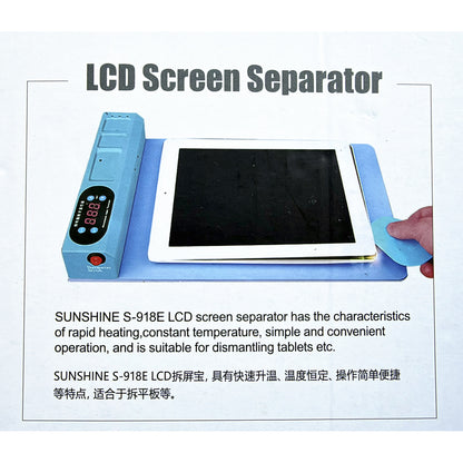 Uitleg van de Sunshine S-918E LCD screen separator: tablet op de verwarmingsmat en scherm losmaken met een plectrum